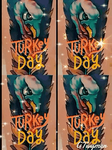 a turkey with the words turkey day on it