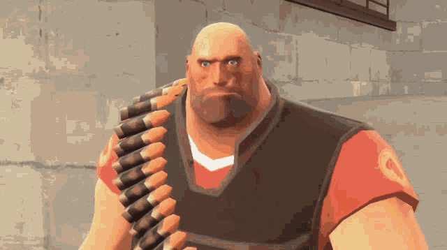 a man with a beard is holding a bunch of bullets