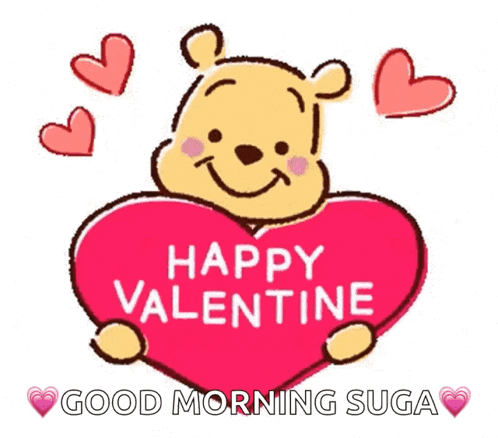 a cartoon of winnie the pooh holding a heart that says happy valentine