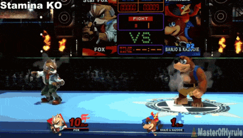 fox and banjo are fighting in a video game