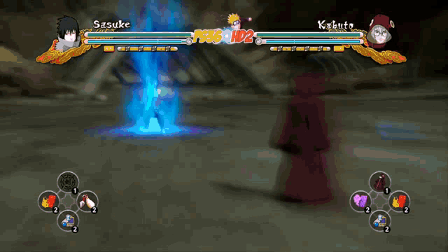 a video game with sasuke and kabuto fighting