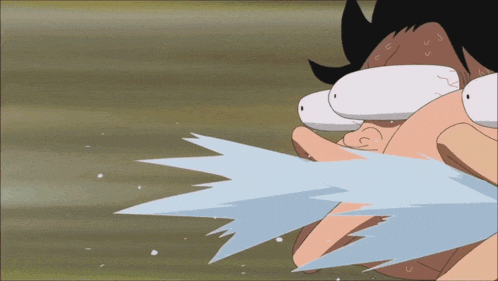 a close up of a cartoon character 's face with water coming out of his mouth