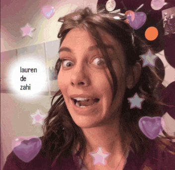 a woman with lauren de zahi written on the bottom