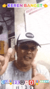 a man giving a thumbs up with the words keren banget on top