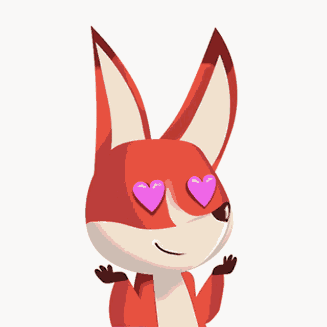 a cartoon fox with heart shaped eyes and arms outstretched