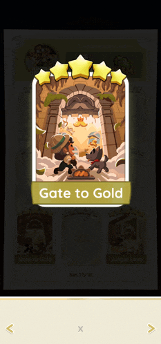 a card that says gate to gold with a man and a dog
