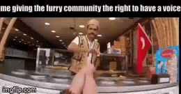 a picture of a man giving a furry community the right to have a voice