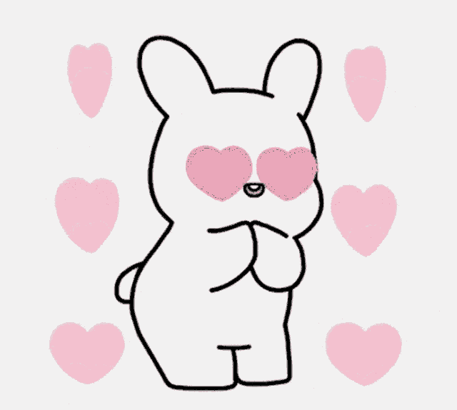 a drawing of a bunny with hearts in its eyes