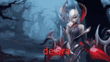 a video game character with the word deara in red letters
