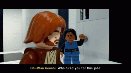 Lego Star Wars Obi Wan Kenobi GIF - Lego Star Wars Obi Wan Kenobi Who Hired You For This Job GIFs