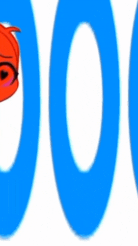 a red cartoon character is standing in front of a blue number .