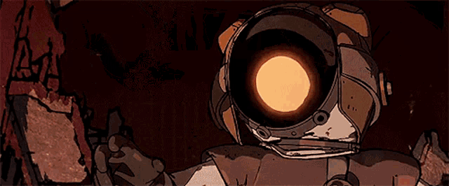 a cartoon drawing of an astronaut with a large orange eye
