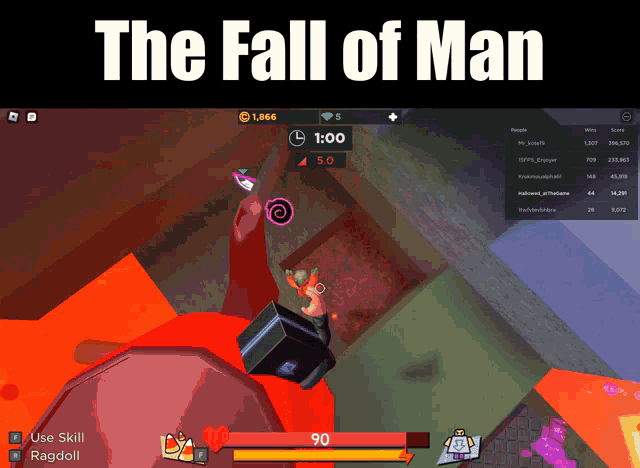 a video game called the fall of man is being played on a computer