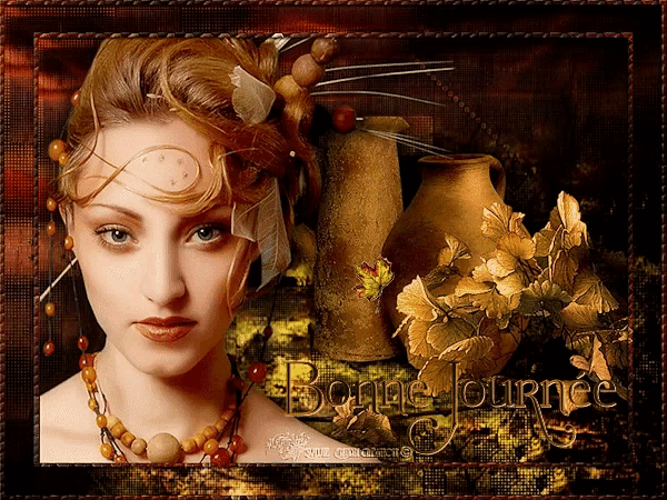 a picture of a woman with the words " bonne journee " on it