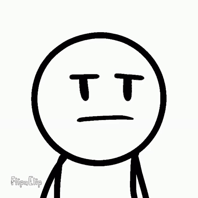 a black and white drawing of a stick figure with an angry face