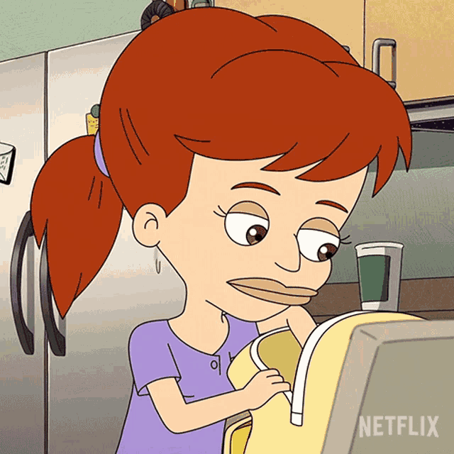 a cartoon of a woman washing dishes with netflix written on the bottom