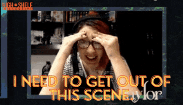 a woman wearing headphones and glasses says i need to get out of this scene