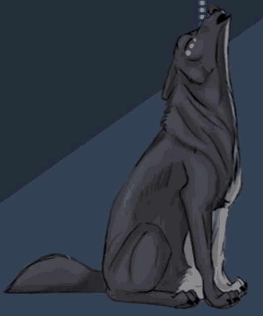a drawing of a black and white wolf howling