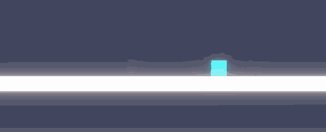 a blue cube is floating in the middle of a white line