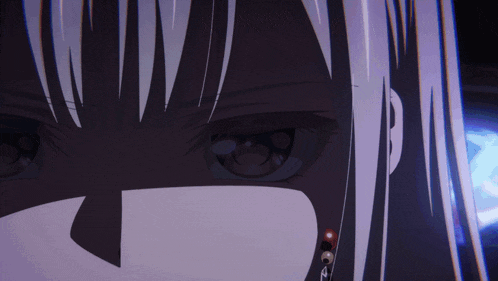 a close up of a girl 's face with a purple background