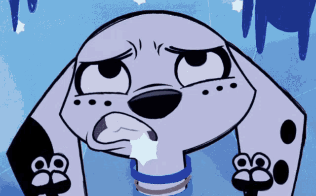 a cartoon dalmatian dog with a blue shirt and a star on its head