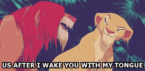 a lion and a lioness from the movie the lion king looking at each other