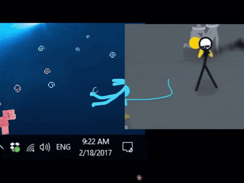 a computer screen with a stick figure on it and the time of 9:22 am on 2/18/2017
