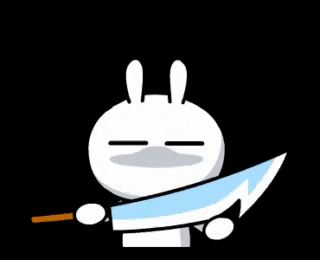 a cartoon rabbit is holding a sword with a yellow star on it .