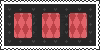 a pixel art of three red cards on a black background .