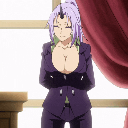 a woman with a horn on her head is wearing a suit