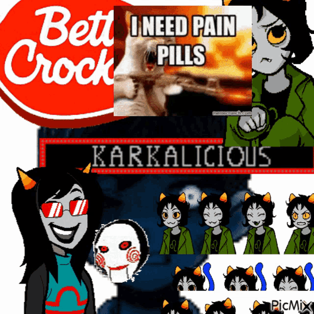 a collage of cartoon characters with the words i need pain pills