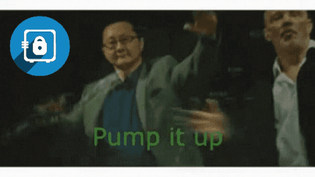 a picture of a man with glasses and the words pump it up below him