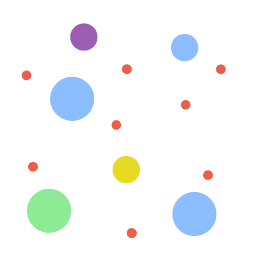 a white background with circles of different colors and red circles