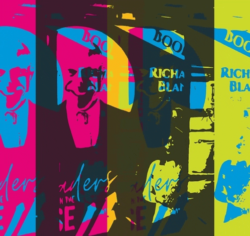 a brightly colored poster with the words rich blair on it
