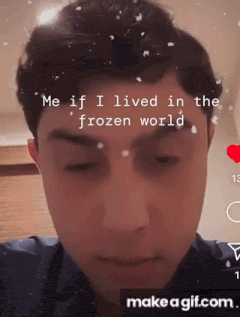 a close up of a man 's face with the words " me if i lived in the frozen world " on it