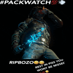 a picture of a man holding a sword with the words rip bozo rest in piss you won t be missed