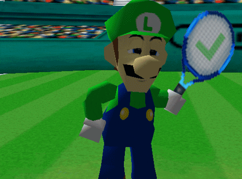 a cartoon of luigi holding a tennis racquet