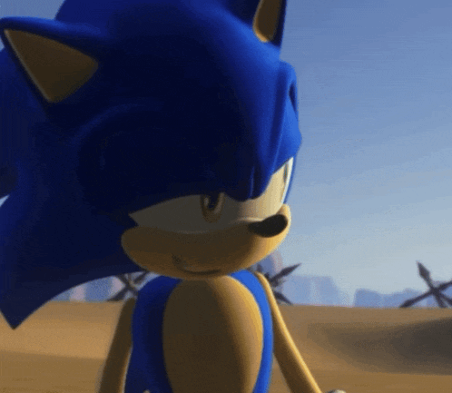 a close up of sonic the hedgehog in a desert