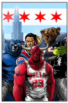 a cartoon of a bull wearing a bulls jersey