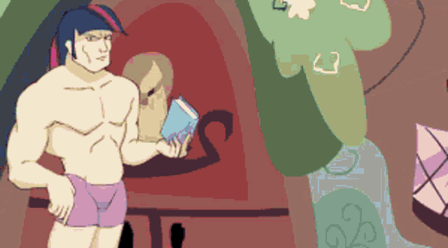 a cartoon drawing of a man holding a book