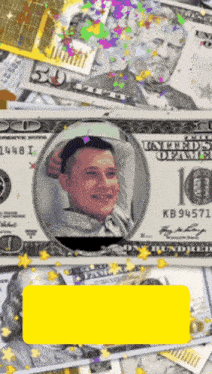 a man 's face is on a 10 dollar bill