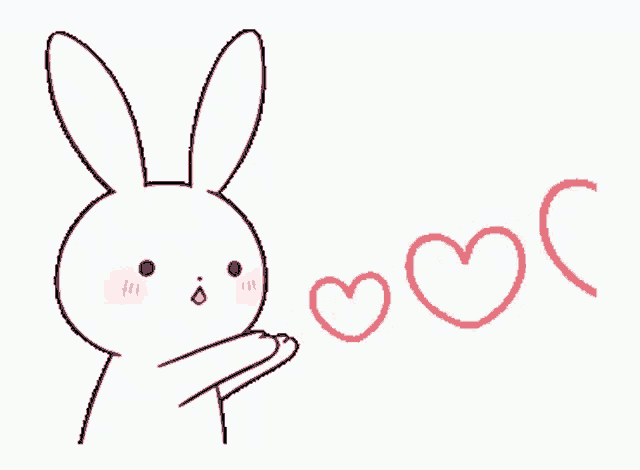 a drawing of a bunny with three hearts coming out of its mouth
