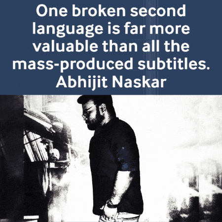 a black and white photo of abhijit naskar with a quote