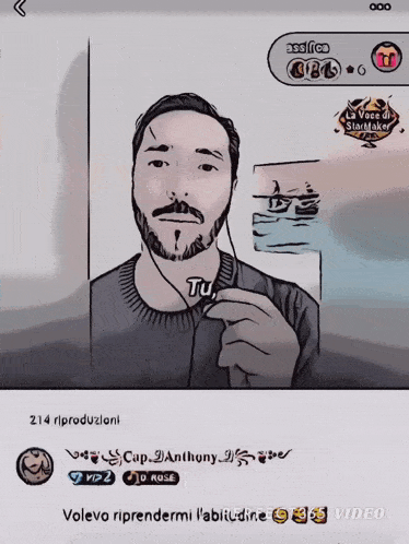 a cartoon drawing of a man with a beard and the word tu on his chest