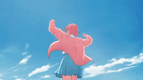 a drawing of a girl with pink hair and a red tie