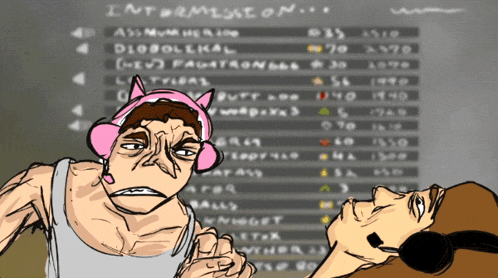 a drawing of a man wearing headphones and a cat ear headband