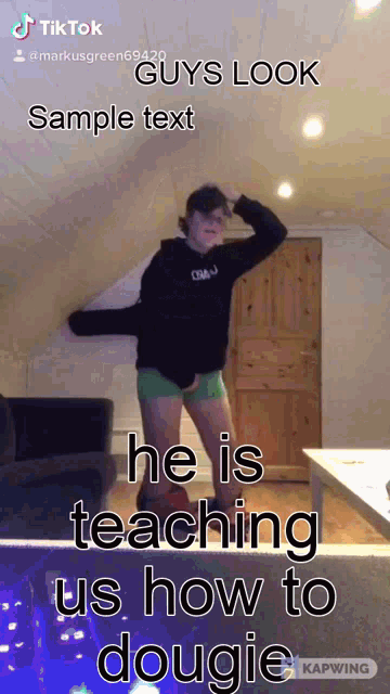 a tiktok video of a person dancing with the caption he is teaching us how to dougie