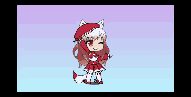 a girl in a red and white dress with a red beret