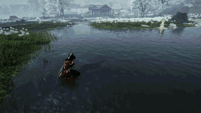 a person in a boat is floating in the water