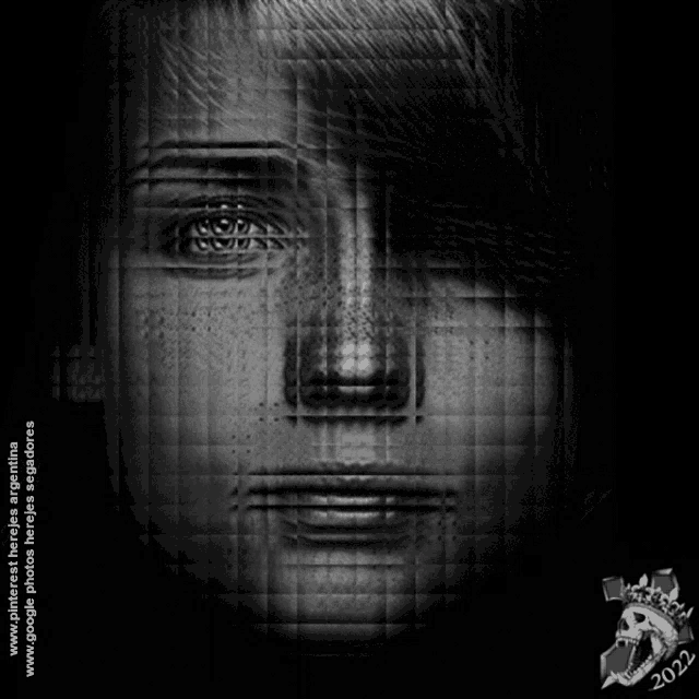 a black and white photo of a woman 's face with the year 2022 on it